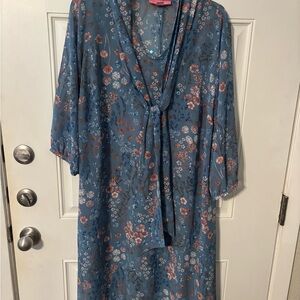 Woman Within Blue Floral Sheer Kimono 18W
